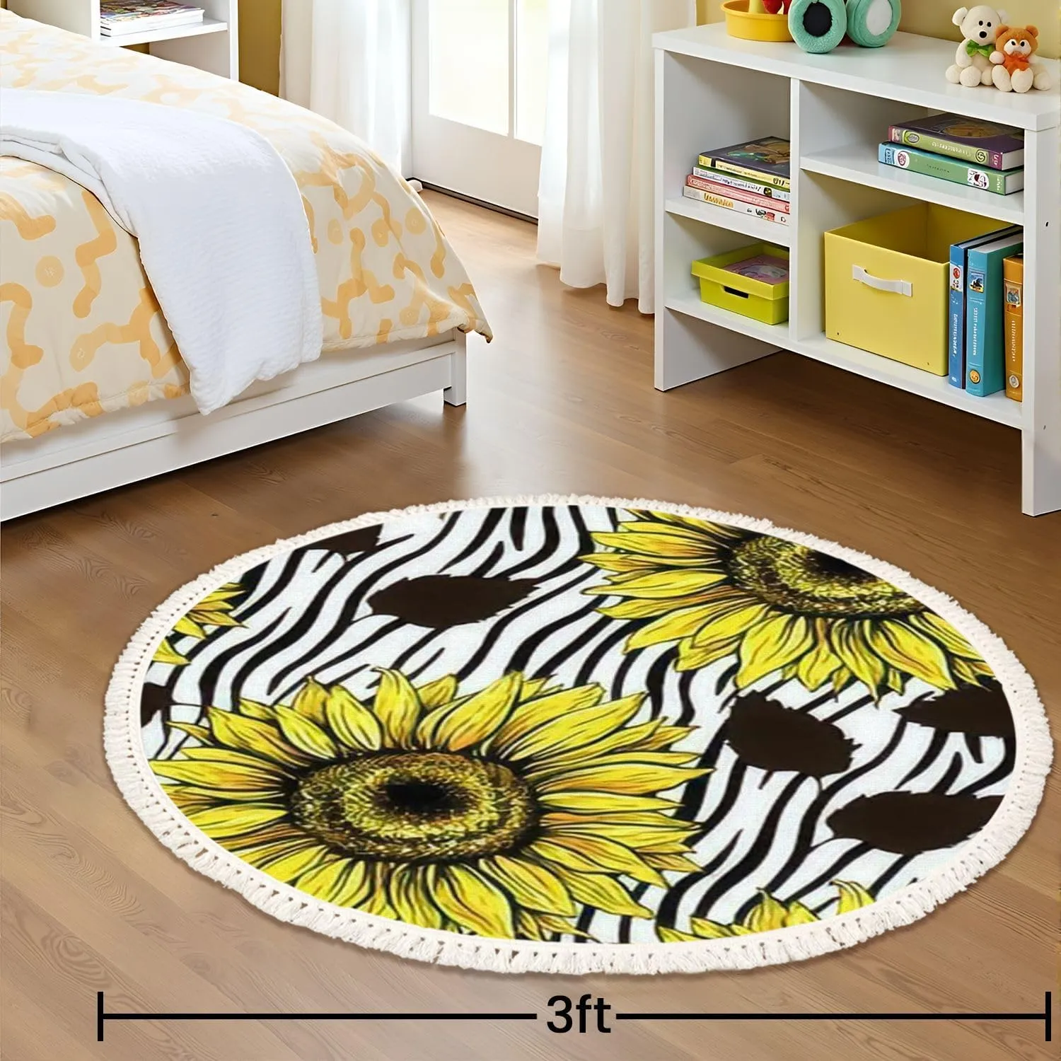 Round Rugs Sunflowers Field Seamless for Fabric Textile Design Flat Colors Easy Boho Area Rug Linen and Cotton Carpet Meditation Rug Washable Hallway Runner Mat Accent Rugs for Bedroom Nursery 3ft