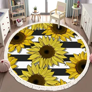 Round Rugs Sunflowers Field Seamless Pattern for Fabric Textile Flat Colors to Boho Area Rug Linen and Cotton Carpet Meditation Rug Washable Hallway Runner Mat Accent Rugs for Bedroom Nursery 6ft