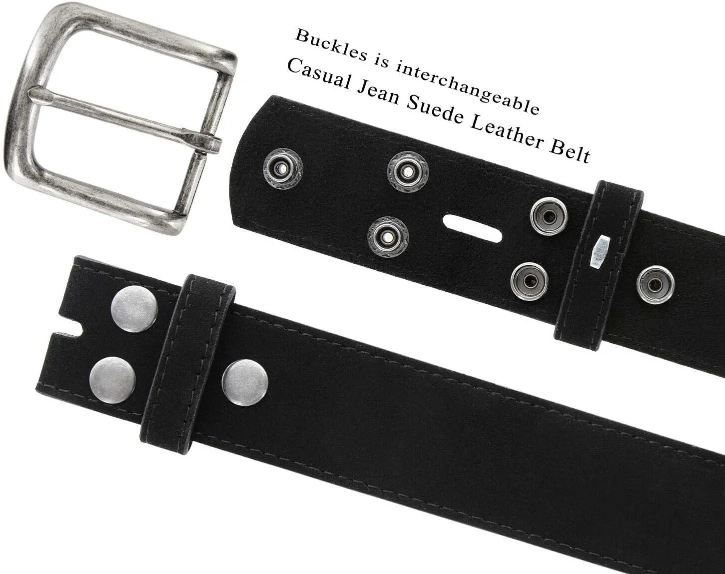 Rounded Edge Buckle & Antique Gold Oval Buckle Casual Jean Suede Leather Belt 1-1/2"(38mm) Wide