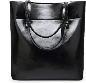 ROUROU Large Capacity Shoulder Bag for Women Oiled Waxed Leather Handbag Retro Tote Bag Commuter Satchel
