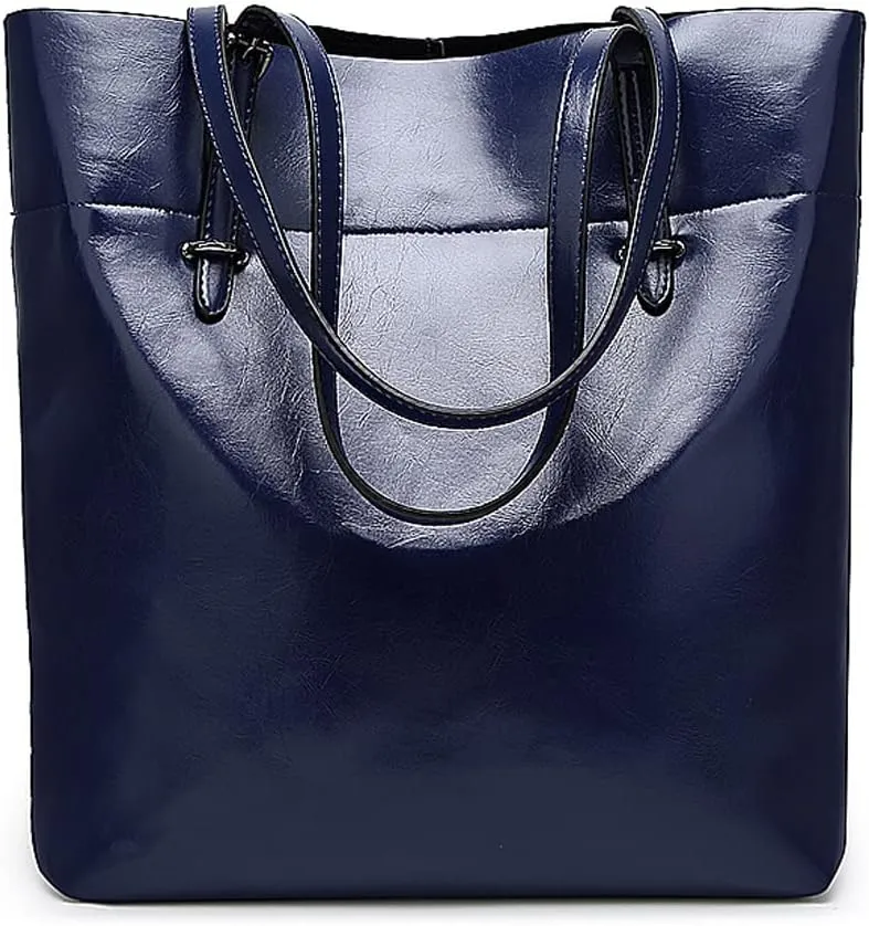 ROUROU Large Capacity Shoulder Bag for Women Oiled Waxed Leather Handbag Retro Tote Bag Commuter Satchel
