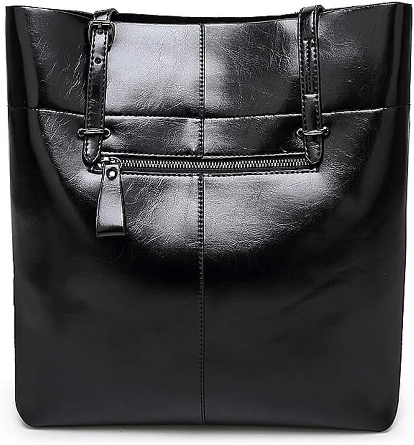 ROUROU Large Capacity Shoulder Bag for Women Oiled Waxed Leather Handbag Retro Tote Bag Commuter Satchel