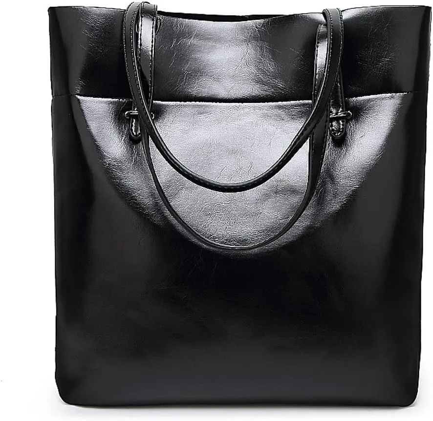 ROUROU Large Capacity Shoulder Bag for Women Oiled Waxed Leather Handbag Retro Tote Bag Commuter Satchel