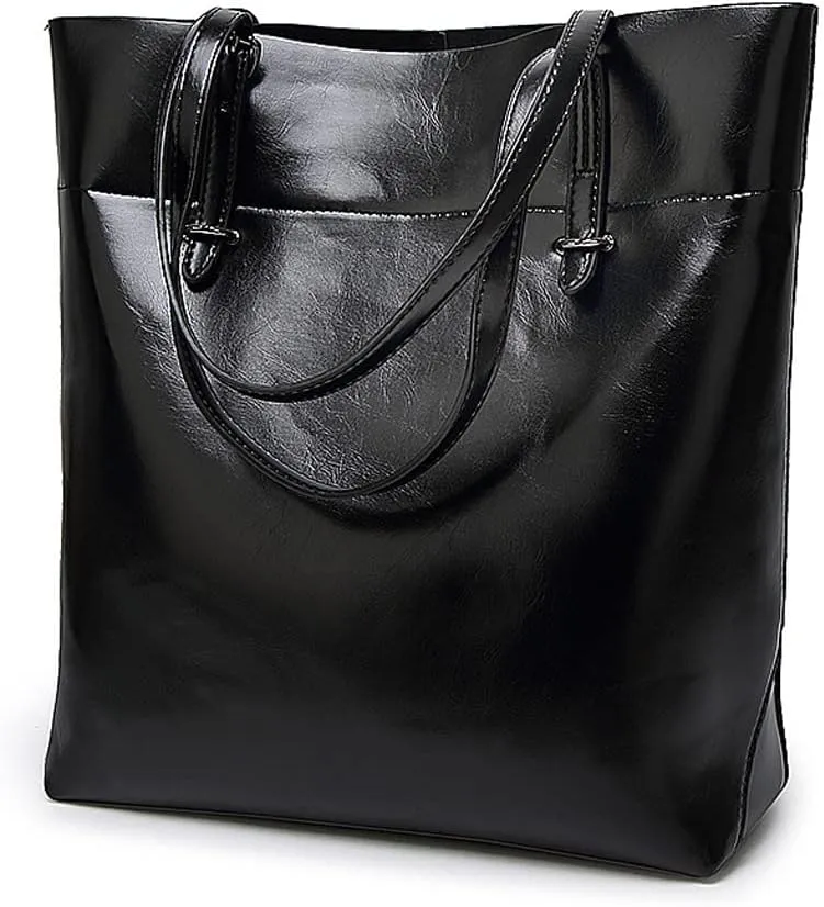 ROUROU Large Capacity Shoulder Bag for Women Oiled Waxed Leather Handbag Retro Tote Bag Commuter Satchel