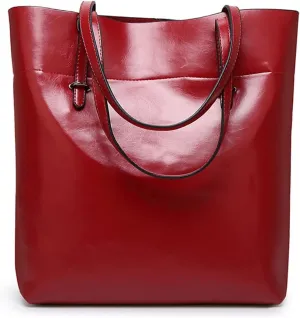 ROUROU Large Capacity Shoulder Bag for Women Oiled Waxed Leather Handbag Retro Tote Bag Commuter Satchel