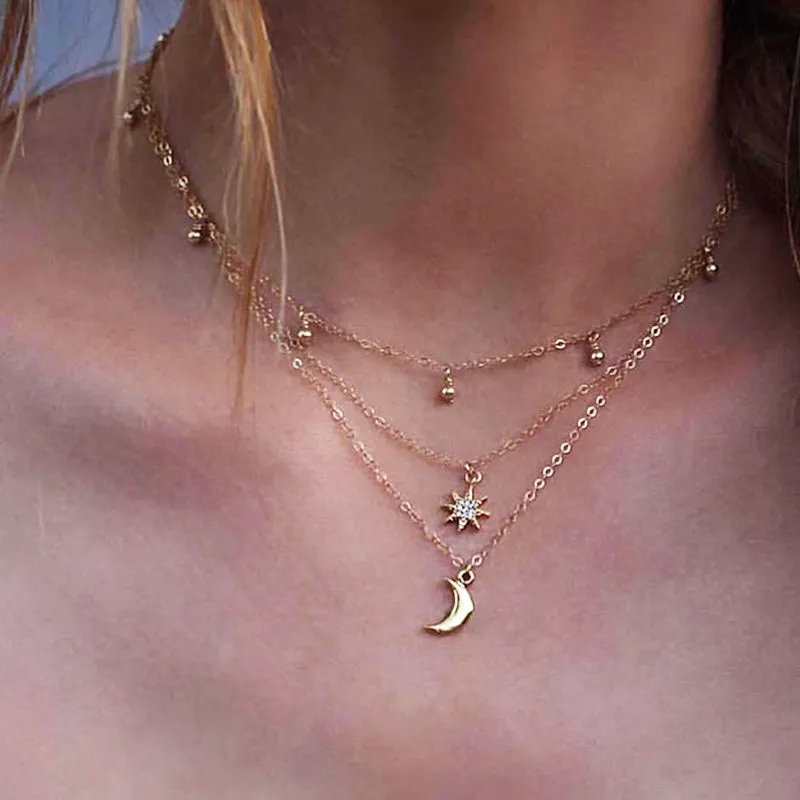 RscvonM New Boho Jewelry Multi Layer Beads Choker Necklaces for Women Sexy Moon Fashion Pendant Vintage Collier choker Necklace