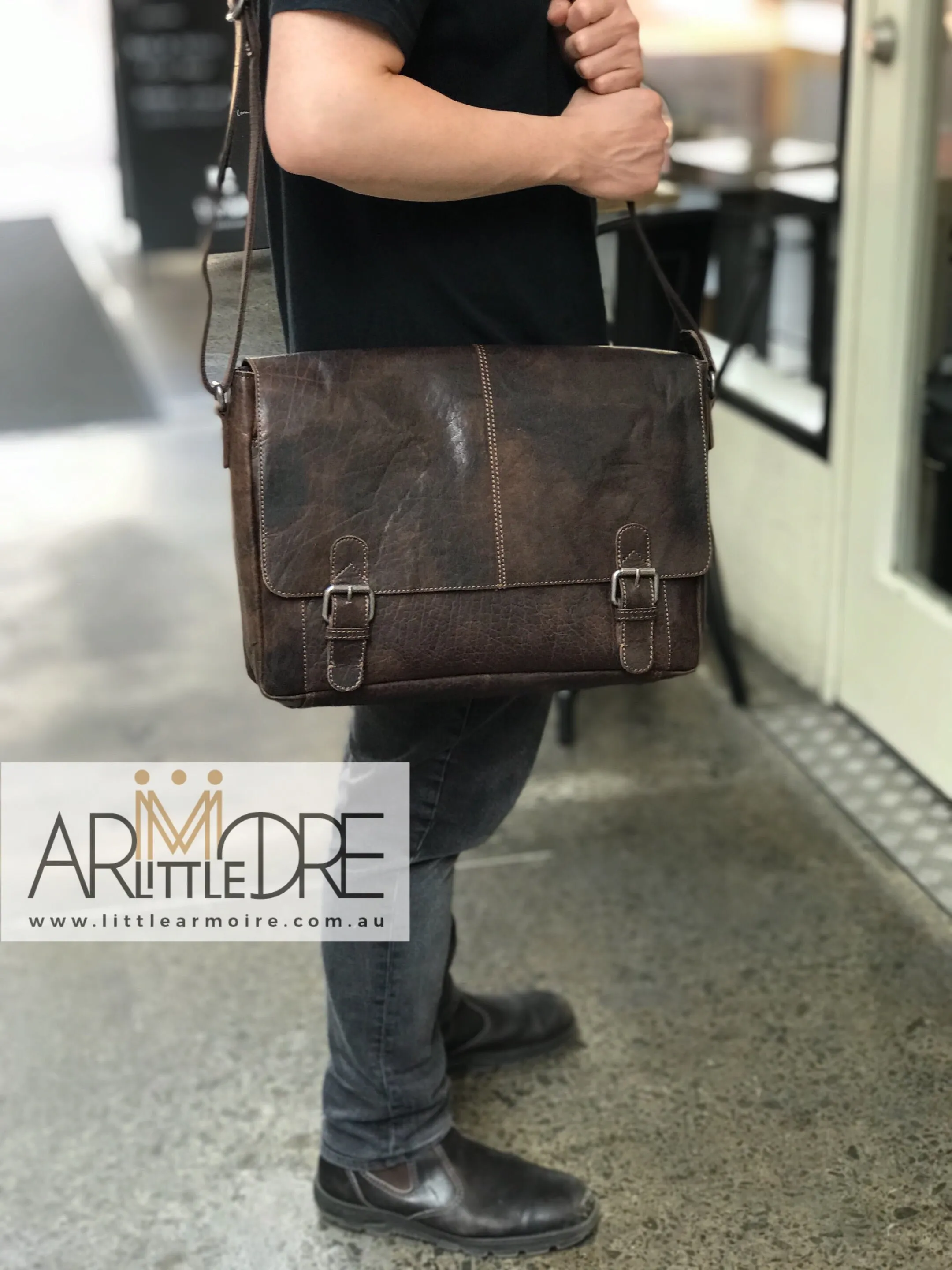 Rugged Hide RH-6001 Mason Men's Front Flap Leather Satchel/ Laptop Bag