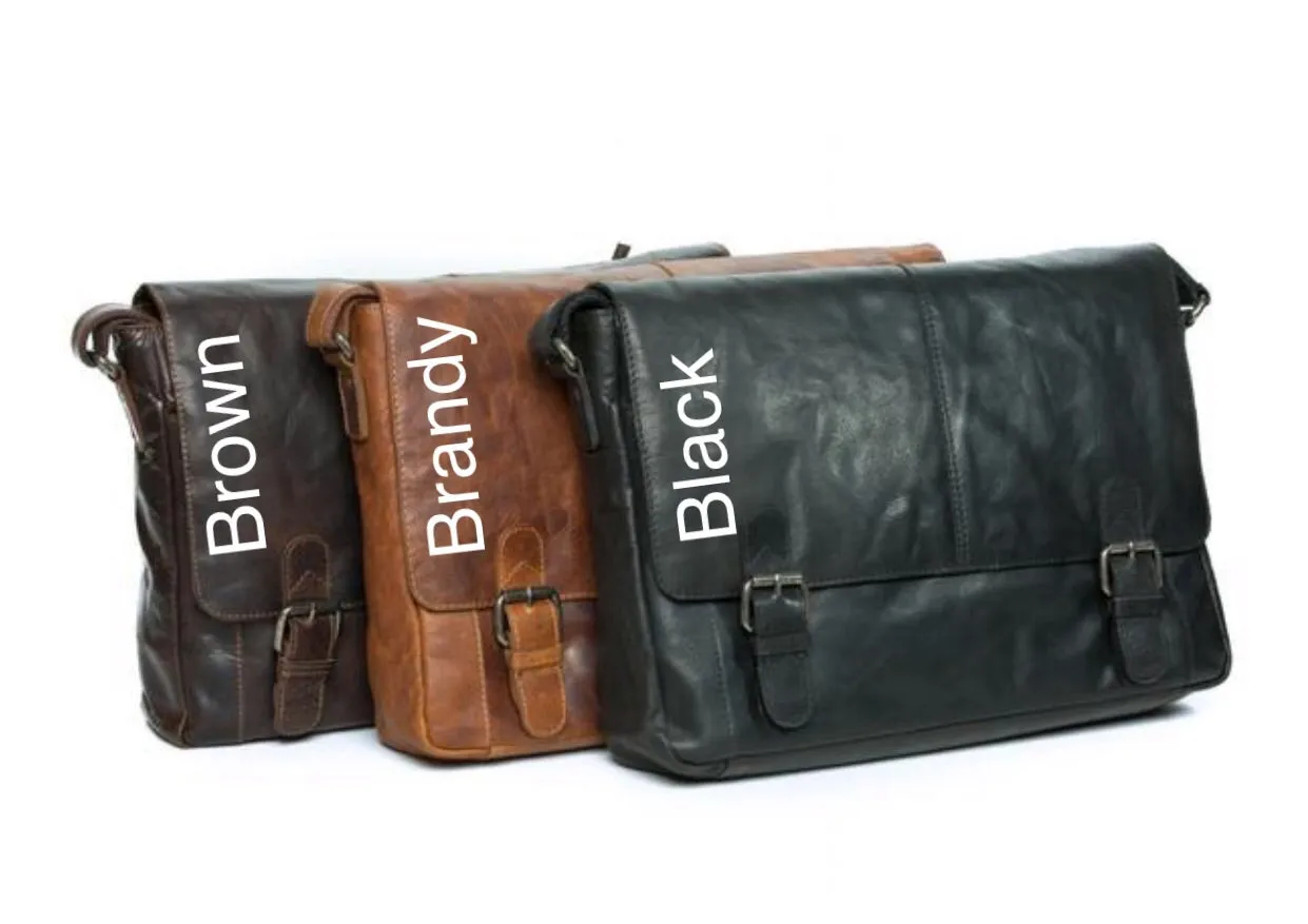 Rugged Hide RH-6001 Mason Men's Front Flap Leather Satchel/ Laptop Bag