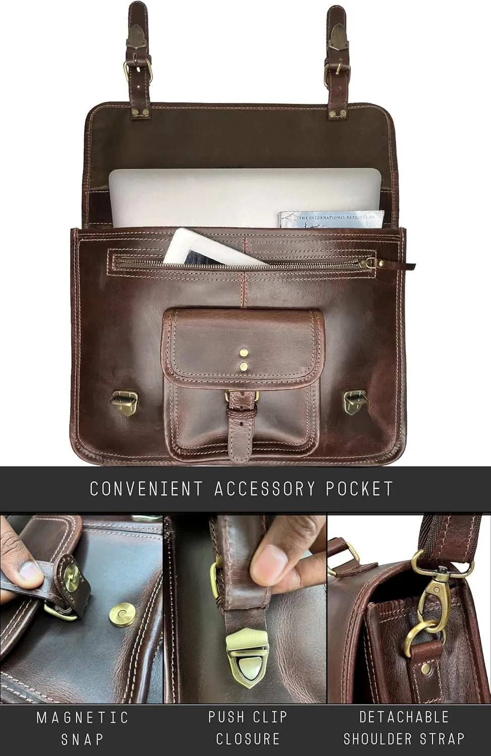 RUSTIC TOWN Leather Messenger Bag for Men - Full Grain Leather Briefcase Laptop Satchel Office Crossbody Travel Bag