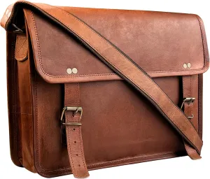 RUSTIC TOWN Leather Messenger Bag for Men Women - Full Grain Leather Laptop Satchel Office Shoulder Bag