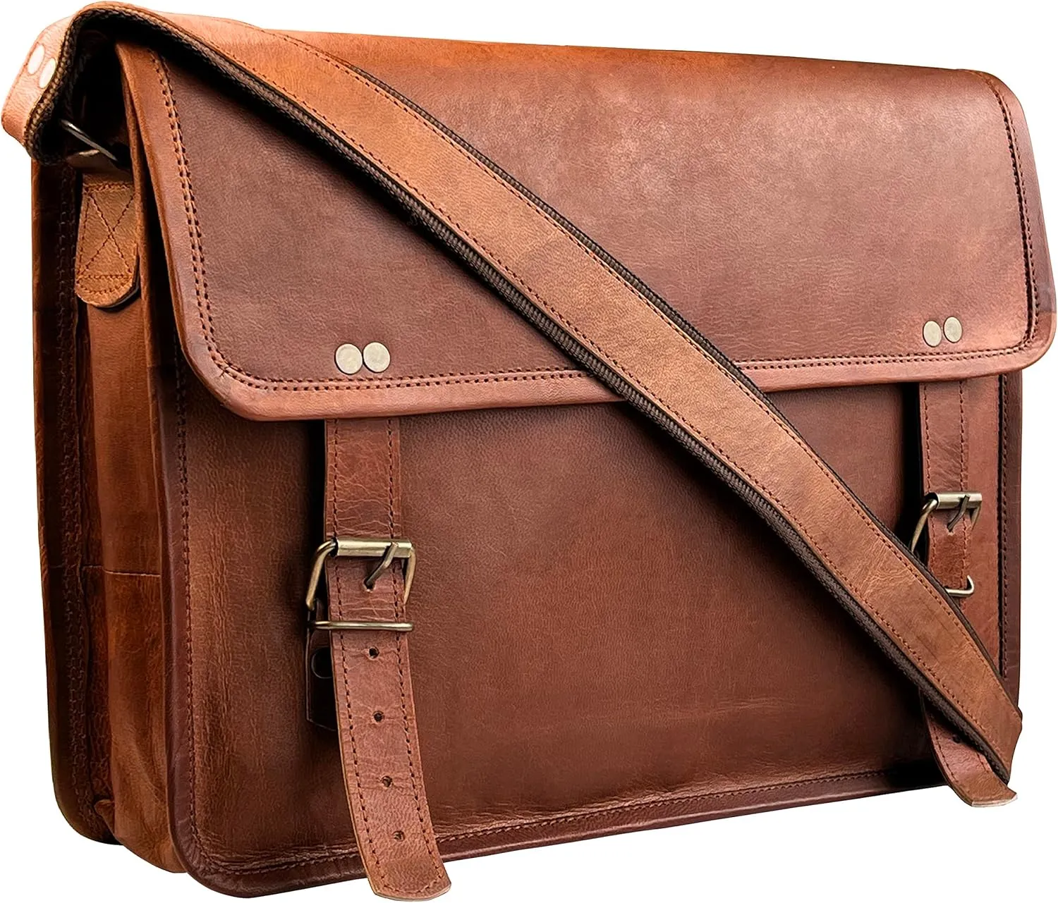 RUSTIC TOWN Leather Messenger Bag for Men Women - Full Grain Leather Laptop Satchel Office Shoulder Bag