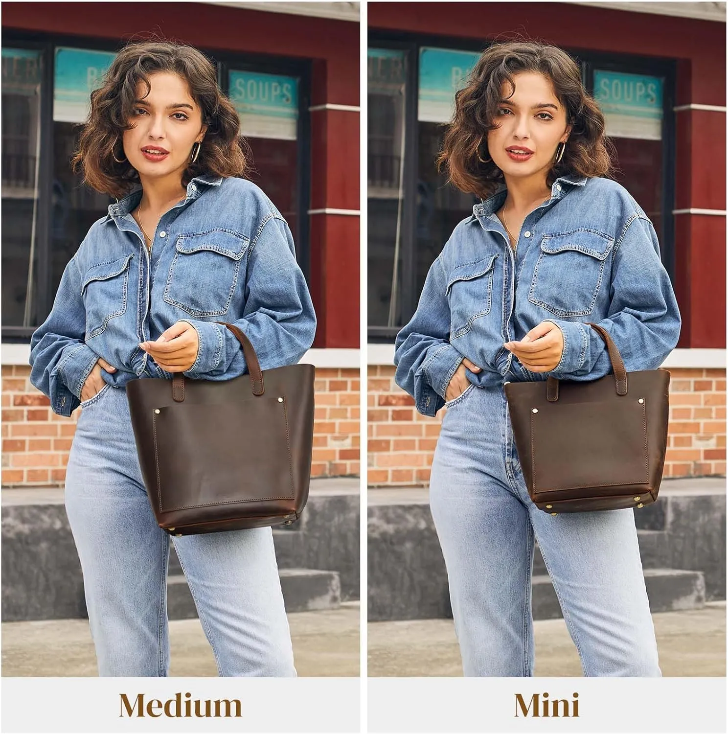 S-ZONE Leather Mini Crossbody Tote Bag Satchel Top-Handle Handbags Shoulder Purses with Inner Pouch