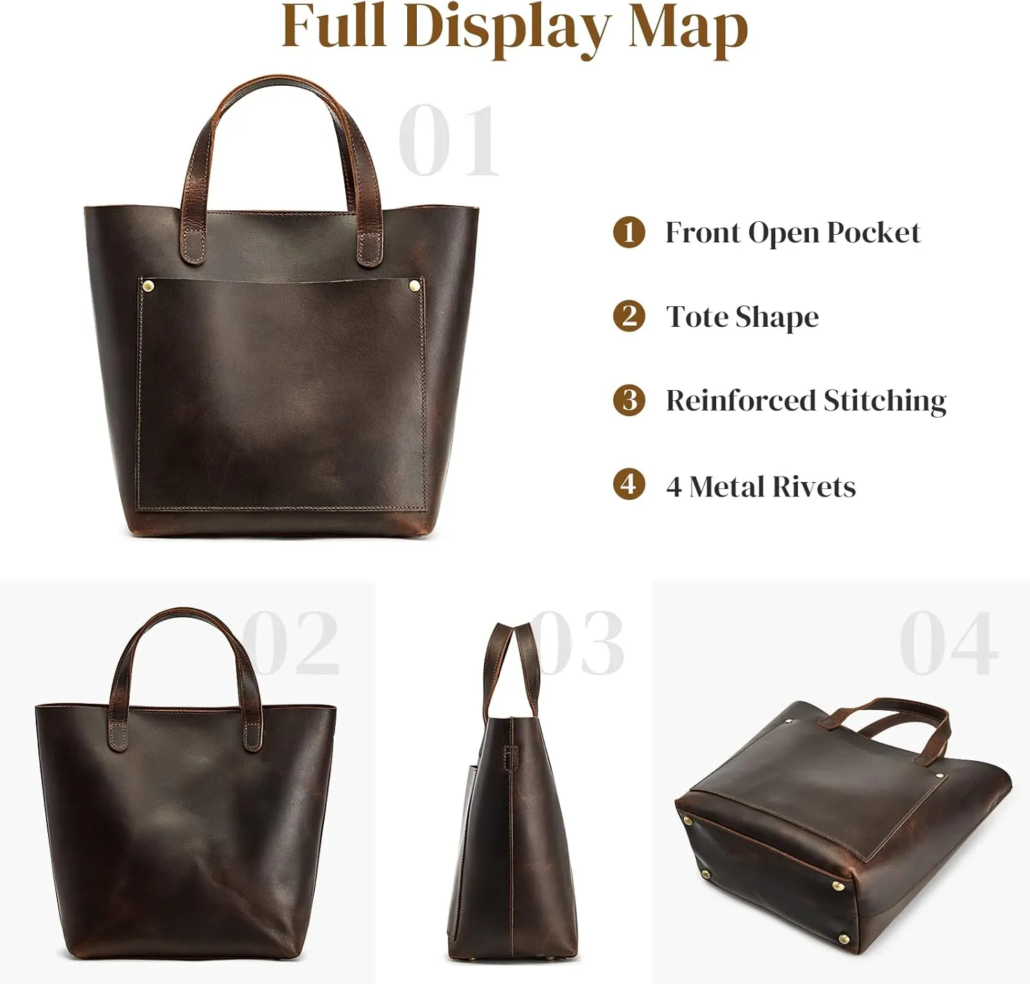 S-ZONE Leather Mini Crossbody Tote Bag Satchel Top-Handle Handbags Shoulder Purses with Inner Pouch