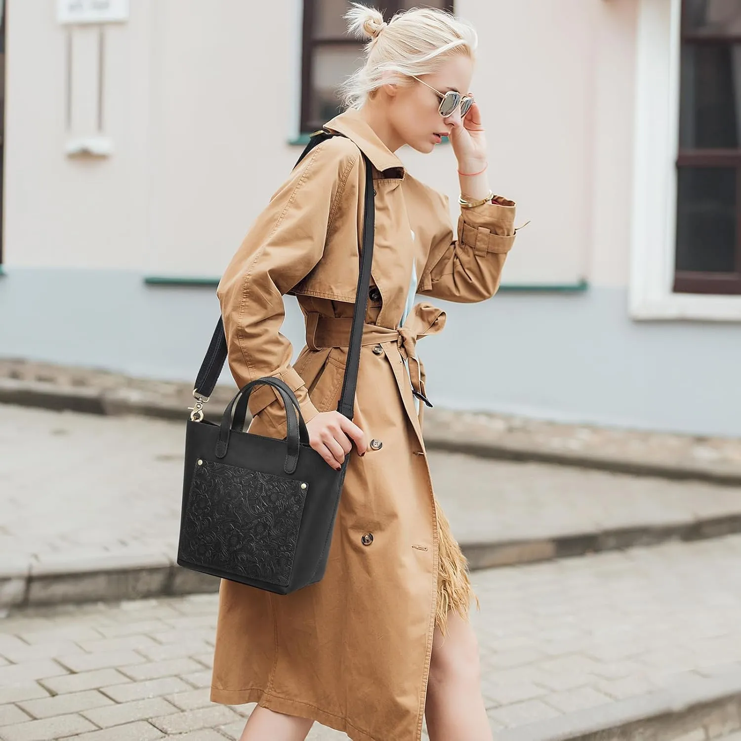 S-ZONE Leather Mini Crossbody Tote Bag Satchel Top-Handle Handbags Shoulder Purses with Inner Pouch