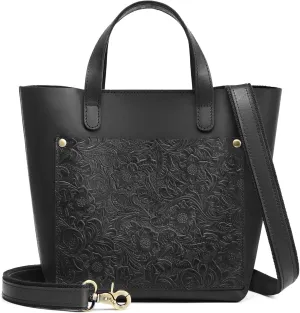 S-ZONE Leather Mini Crossbody Tote Bag Satchel Top-Handle Handbags Shoulder Purses with Inner Pouch