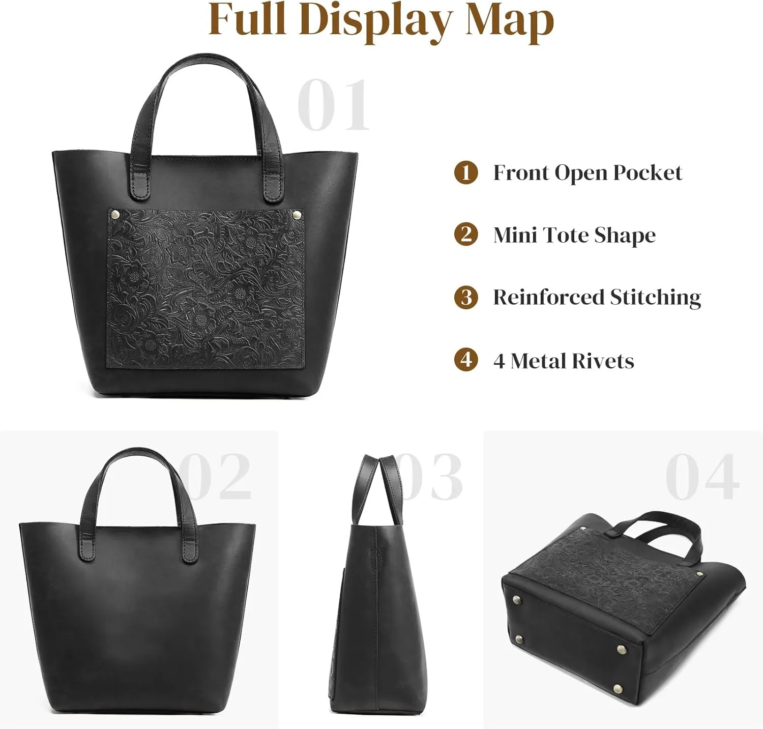 S-ZONE Leather Mini Crossbody Tote Bag Satchel Top-Handle Handbags Shoulder Purses with Inner Pouch
