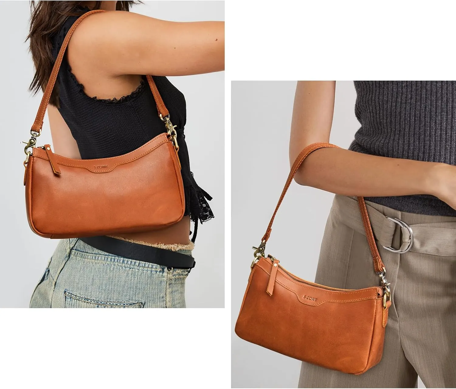 S-ZONE Leather Shoulder Bag for Women Small Crossbody Bags Hobo Purses with 2 Straps