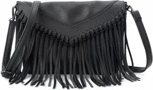 Saddhu Fringe Crossbody Purse for Women Faux Leather Handbag Tassel Bohemian Cross Body Bag for Wedding Cocktail Party