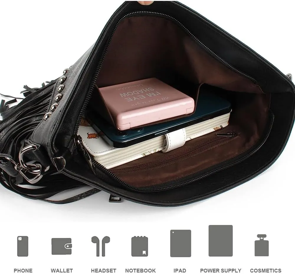Saddhu Fringe Crossbody Purse for Women Faux Leather Handbag Tassel Bohemian Cross Body Bag for Wedding Cocktail Party