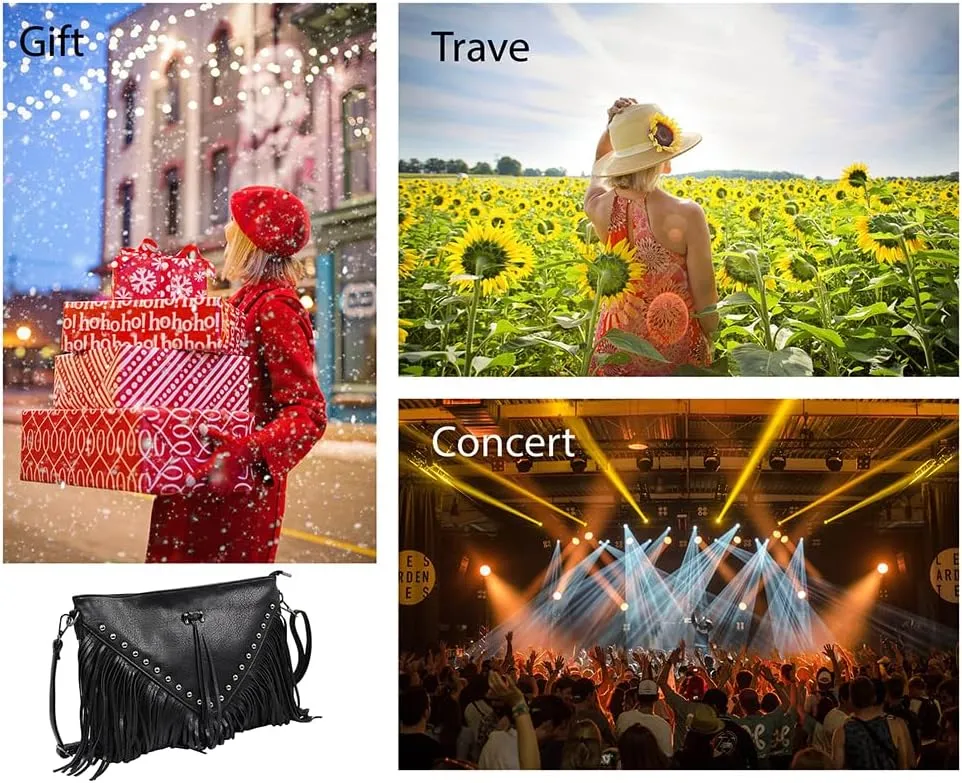 Saddhu Fringe Crossbody Purse for Women Faux Leather Handbag Tassel Bohemian Cross Body Bag for Wedding Cocktail Party