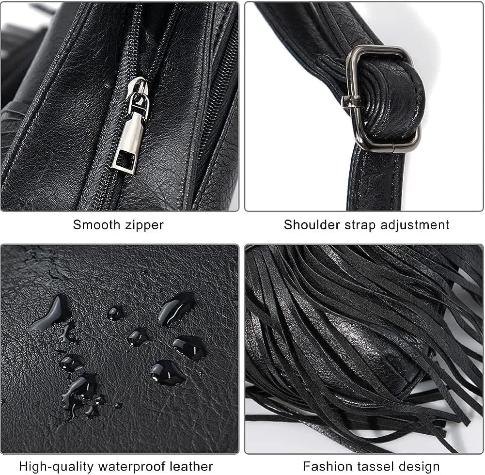 Saddhu Fringe Crossbody Purse for Women Faux Leather Handbag Tassel Bohemian Cross Body Bag for Wedding Cocktail Party