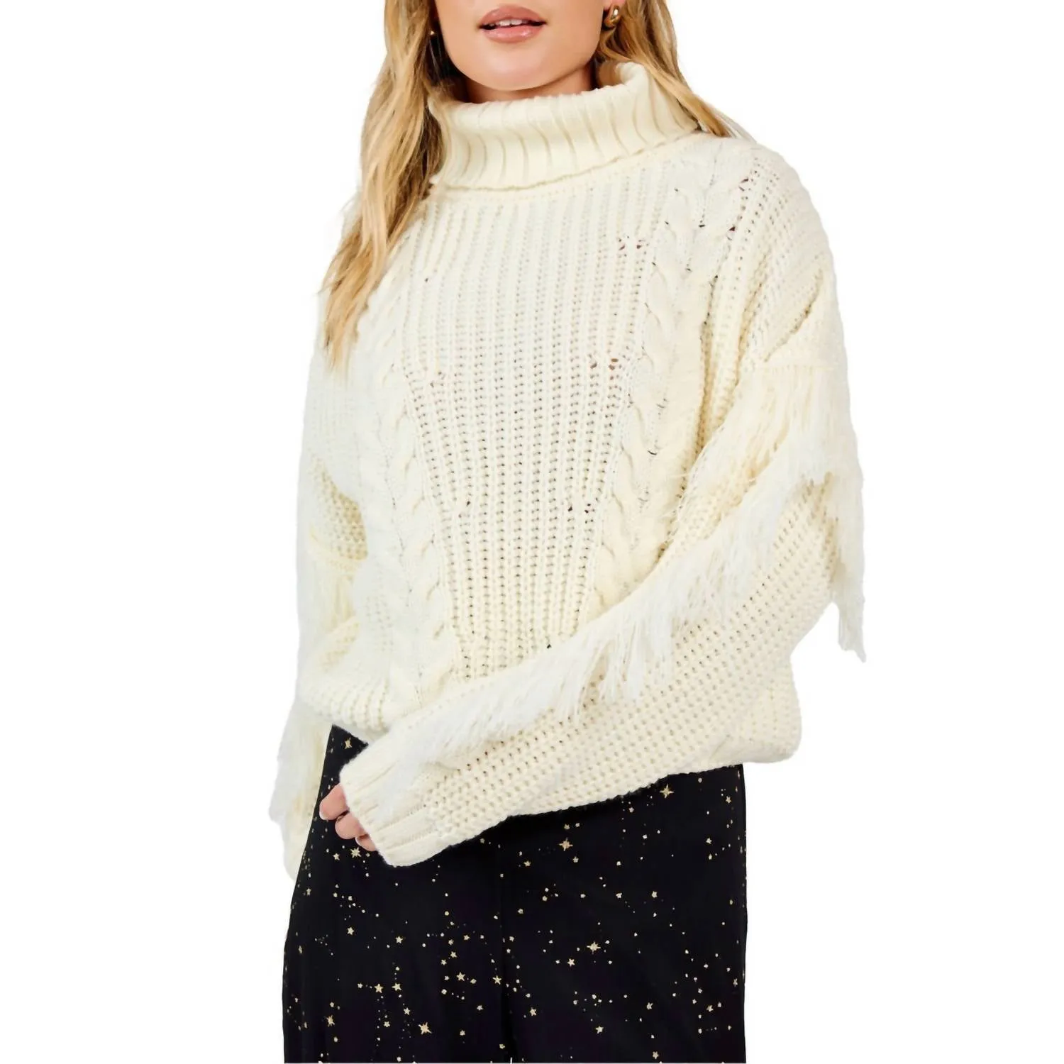 Sadie & Sage - Carter Fringe Sleeve Turtleneck Sweater