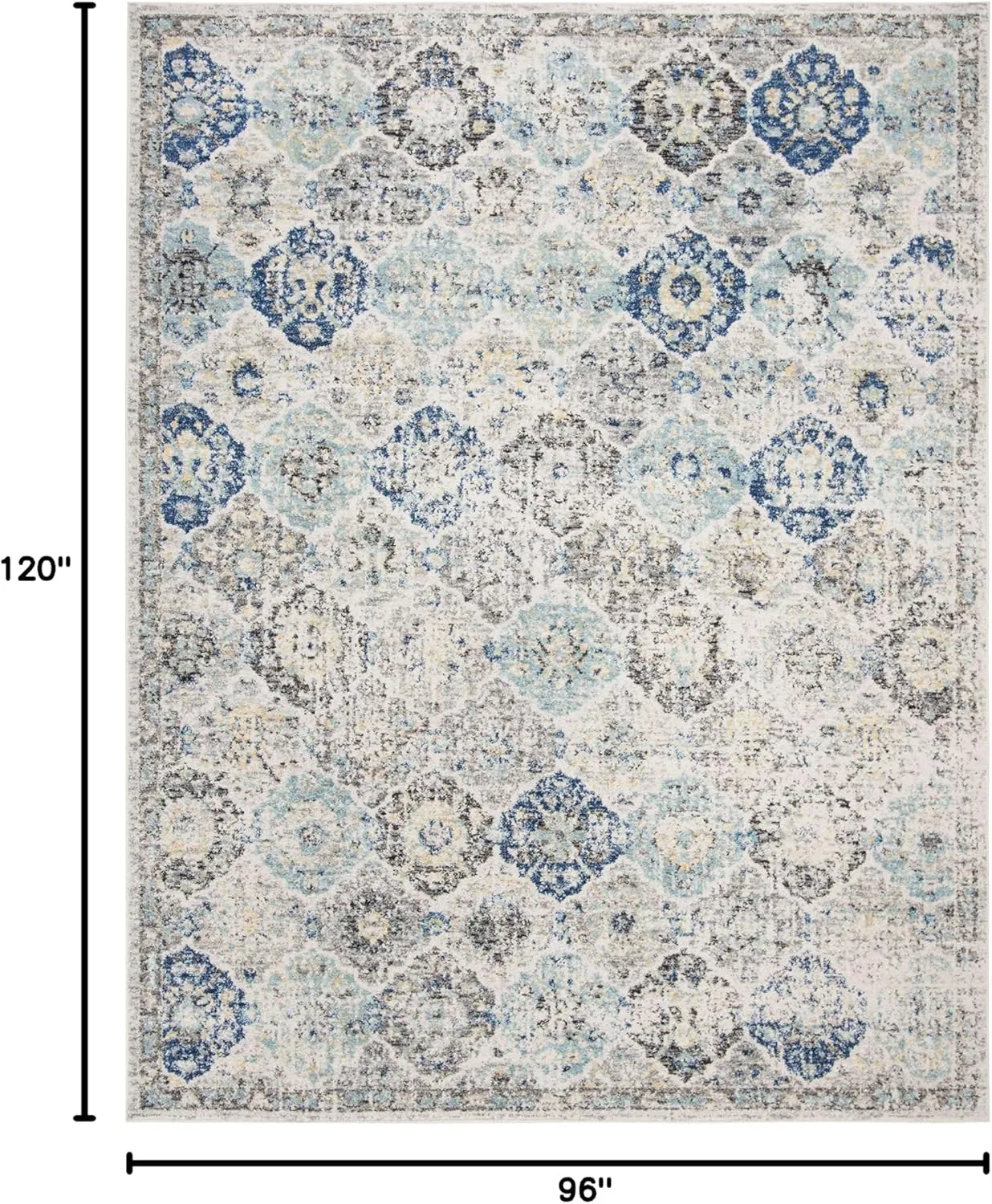 SAFAVIEH Area Rug 8x10 - Madison Collection - Large - Ivory & Aqua, Boho Chic Distressed Design, Non-Shedding & Easy Cleaning, Ideal for Living Room, Bedroom, Office, Dining Space (MAD611A)
