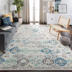 SAFAVIEH Area Rug 8x10 - Madison Collection - Large - Ivory & Aqua, Boho Chic Distressed Design, Non-Shedding & Easy Cleaning, Ideal for Living Room, Bedroom, Office, Dining Space (MAD611A)