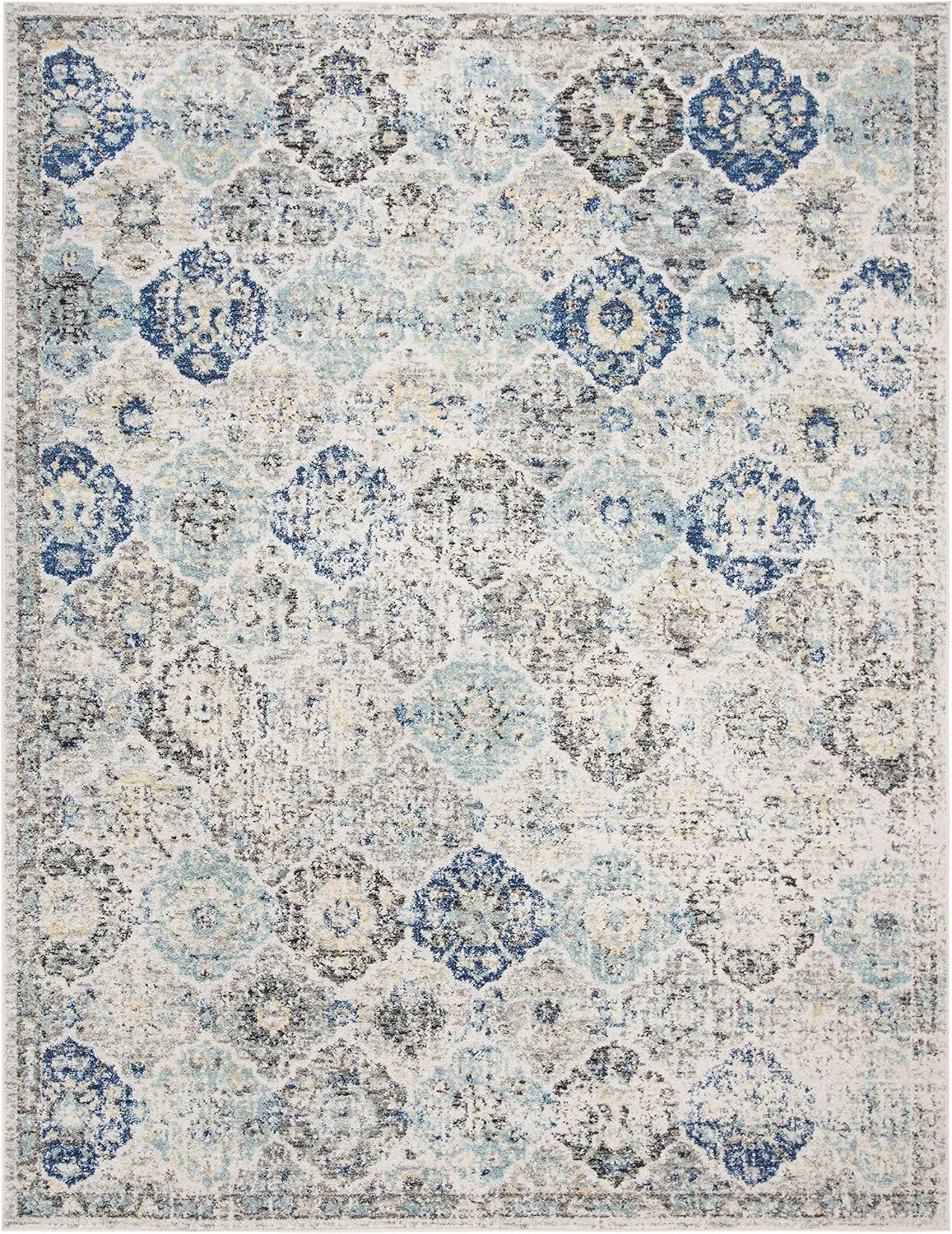 SAFAVIEH Area Rug 8x10 - Madison Collection - Large - Ivory & Aqua, Boho Chic Distressed Design, Non-Shedding & Easy Cleaning, Ideal for Living Room, Bedroom, Office, Dining Space (MAD611A)