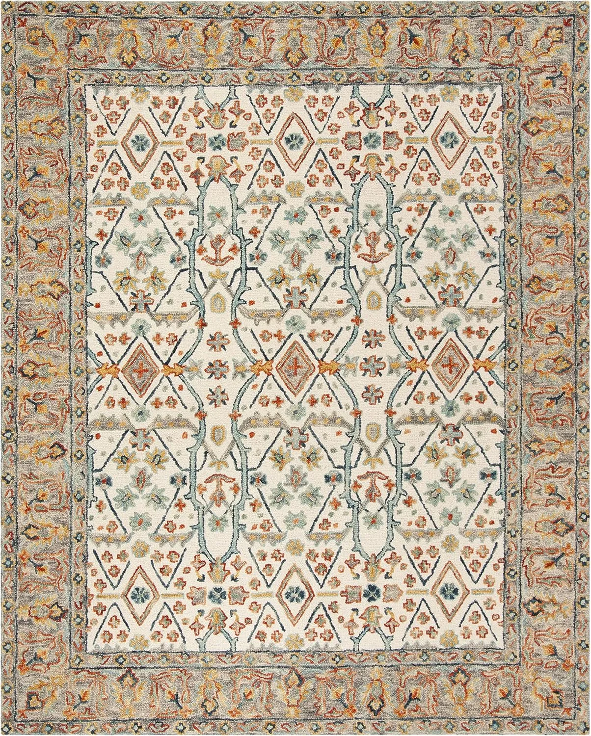 Safavieh Aspen Collection Area Rug - 10' x 14', Ivory & Blue, Handmade Boho Wool, Ideal for High Traffic Areas in Living Room, Bedroom (APN308A)