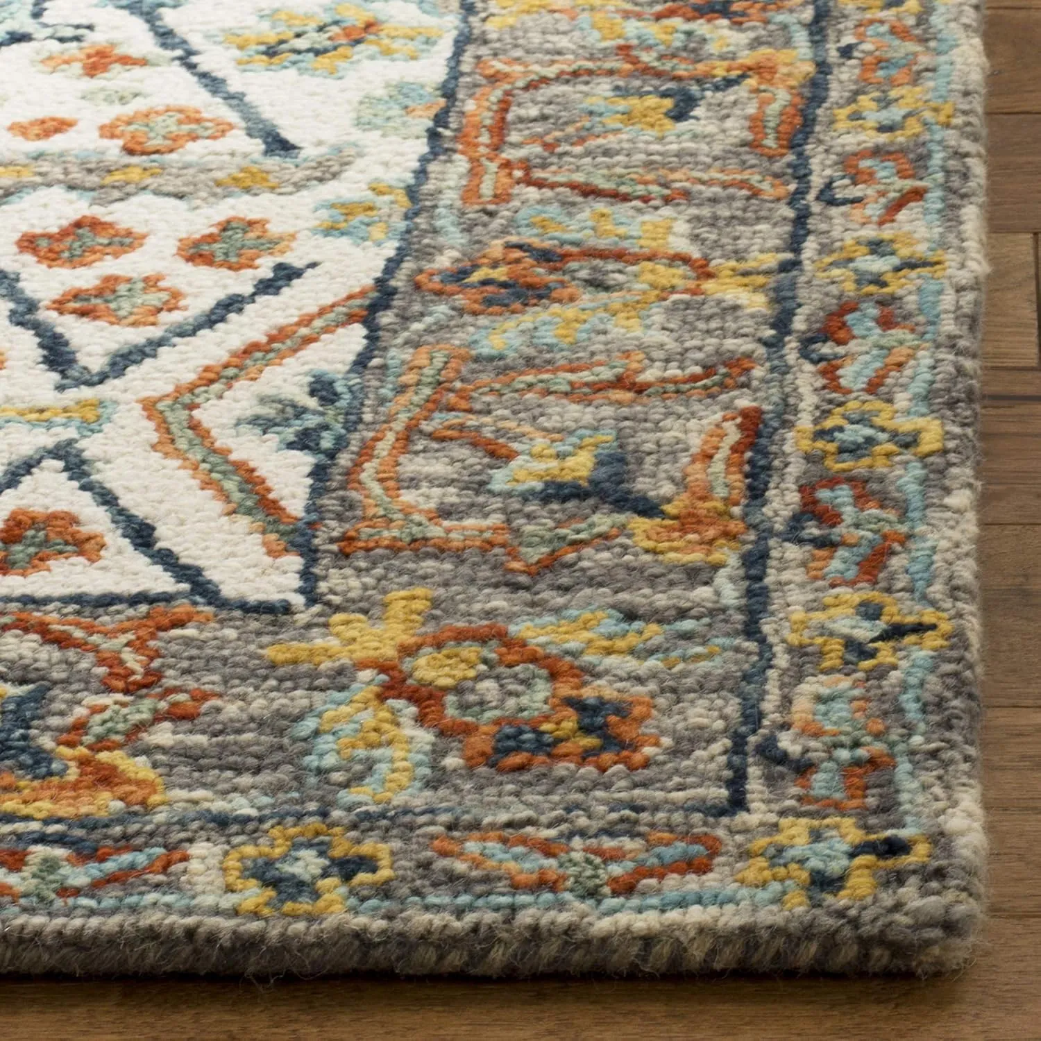 Safavieh Aspen Collection Area Rug - 10' x 14', Ivory & Blue, Handmade Boho Wool, Ideal for High Traffic Areas in Living Room, Bedroom (APN308A)