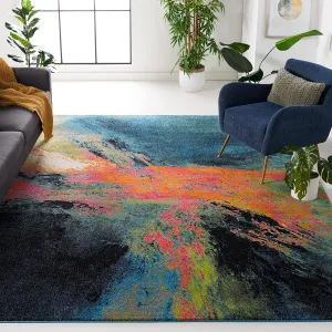 SAFAVIEH Galaxy Collection Area Rug - 9' x 12', Blue & Orange, Modern Abstract Design, Non-Shedding & Easy Care, Ideal for High Traffic Areas in Living Room, Bedroom (GAL117N)