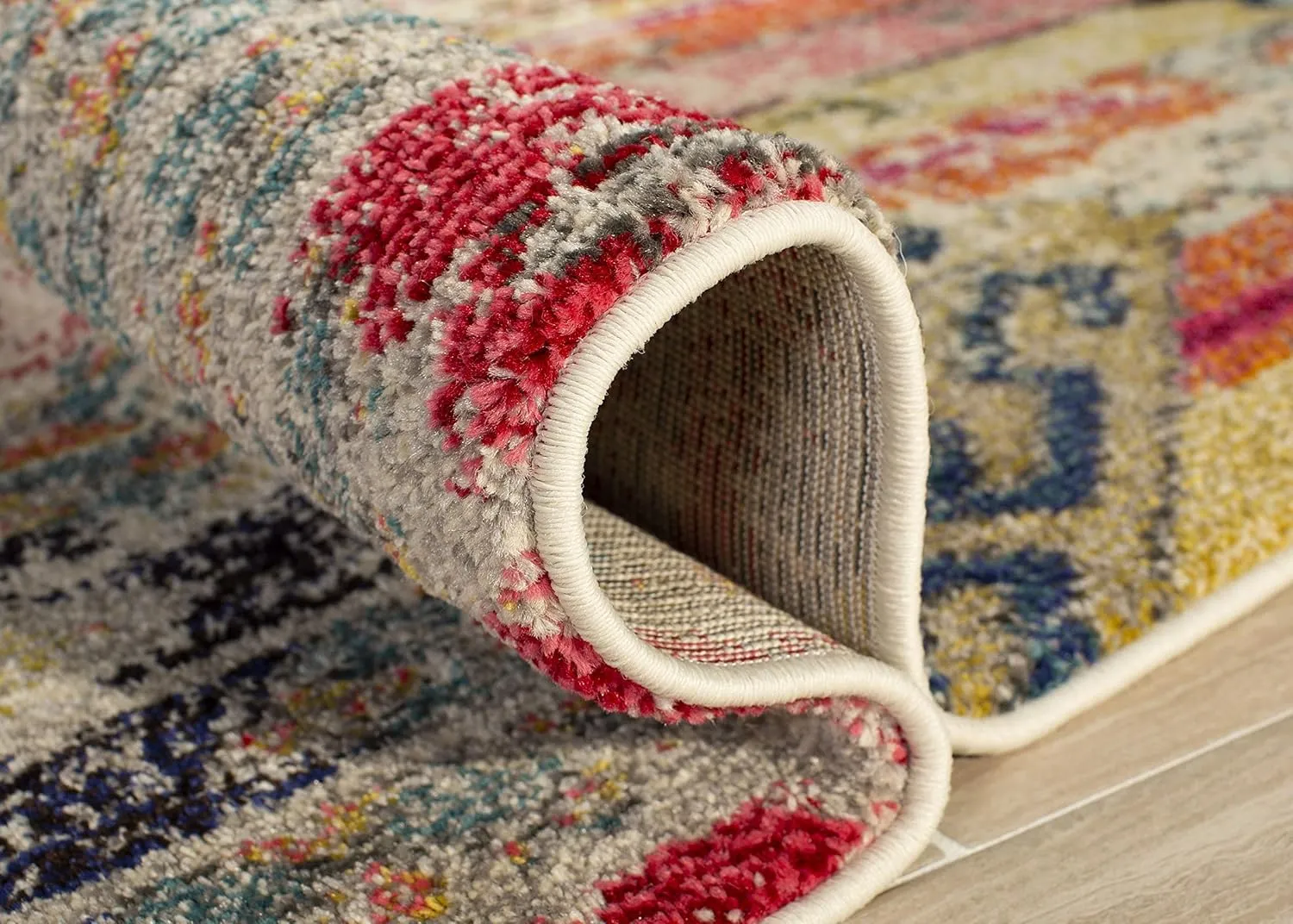 SAFAVIEH Monaco Collection Area Rug - 6'7" x 9'2", Light Grey & Multi, Boho Chic Tribal Distressed Design, Non-Shedding & Easy Care, Ideal for High Traffic Areas in Living Room, Bedroom (MNC222G)