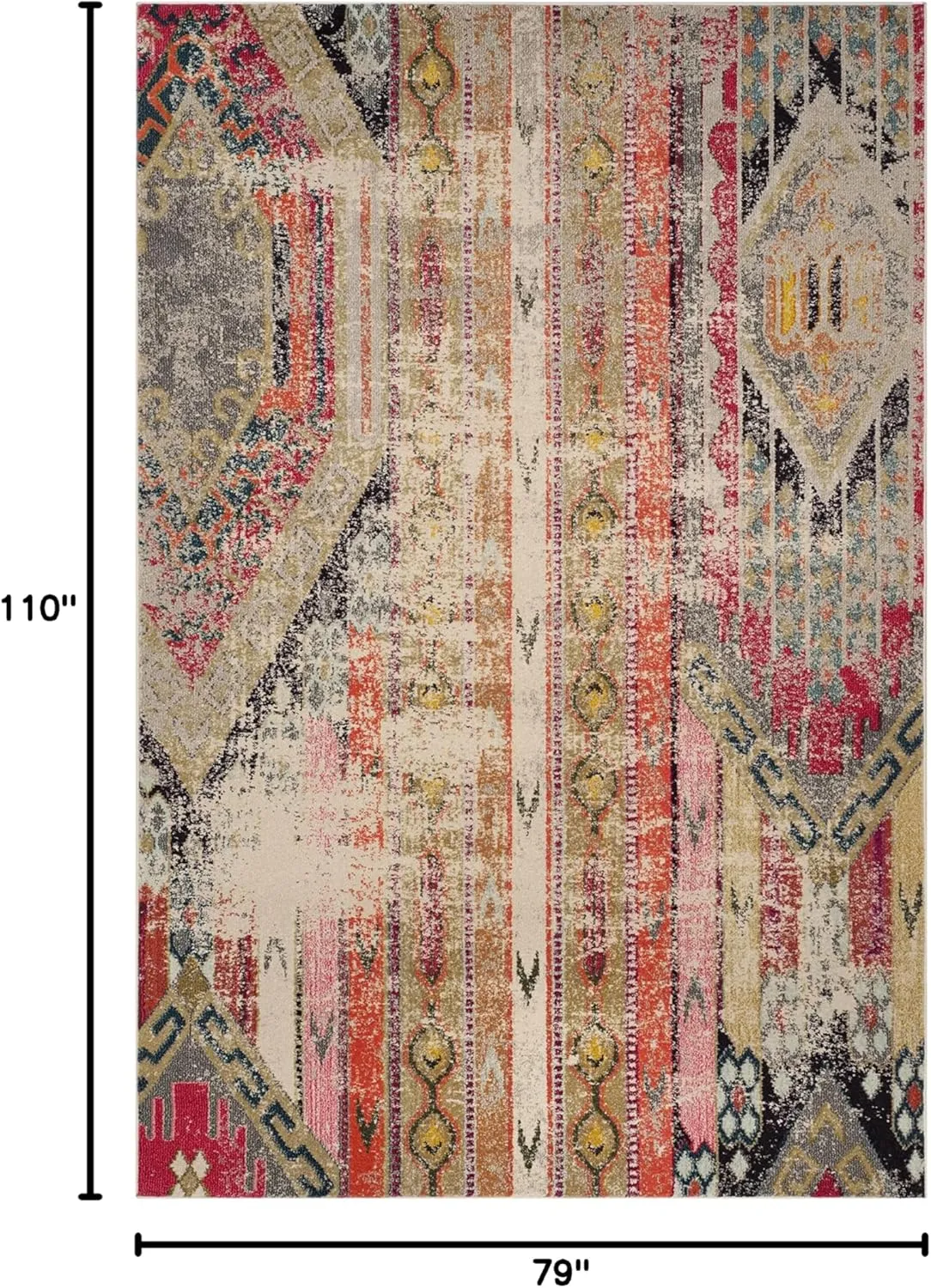 SAFAVIEH Monaco Collection Area Rug - 6'7" x 9'2", Light Grey & Multi, Boho Chic Tribal Distressed Design, Non-Shedding & Easy Care, Ideal for High Traffic Areas in Living Room, Bedroom (MNC222G)