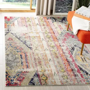 SAFAVIEH Monaco Collection Area Rug - 6'7" x 9'2", Light Grey & Multi, Boho Chic Tribal Distressed Design, Non-Shedding & Easy Care, Ideal for High Traffic Areas in Living Room, Bedroom (MNC222G)