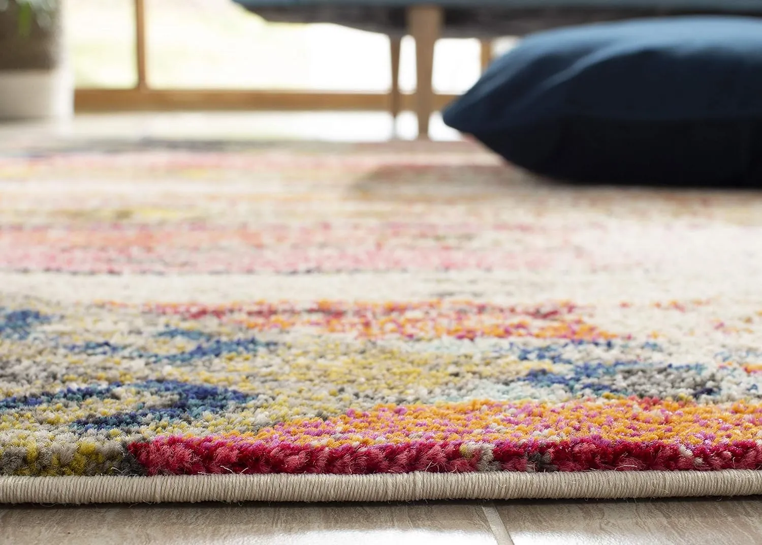 SAFAVIEH Monaco Collection Area Rug - 6'7" x 9'2", Light Grey & Multi, Boho Chic Tribal Distressed Design, Non-Shedding & Easy Care, Ideal for High Traffic Areas in Living Room, Bedroom (MNC222G)