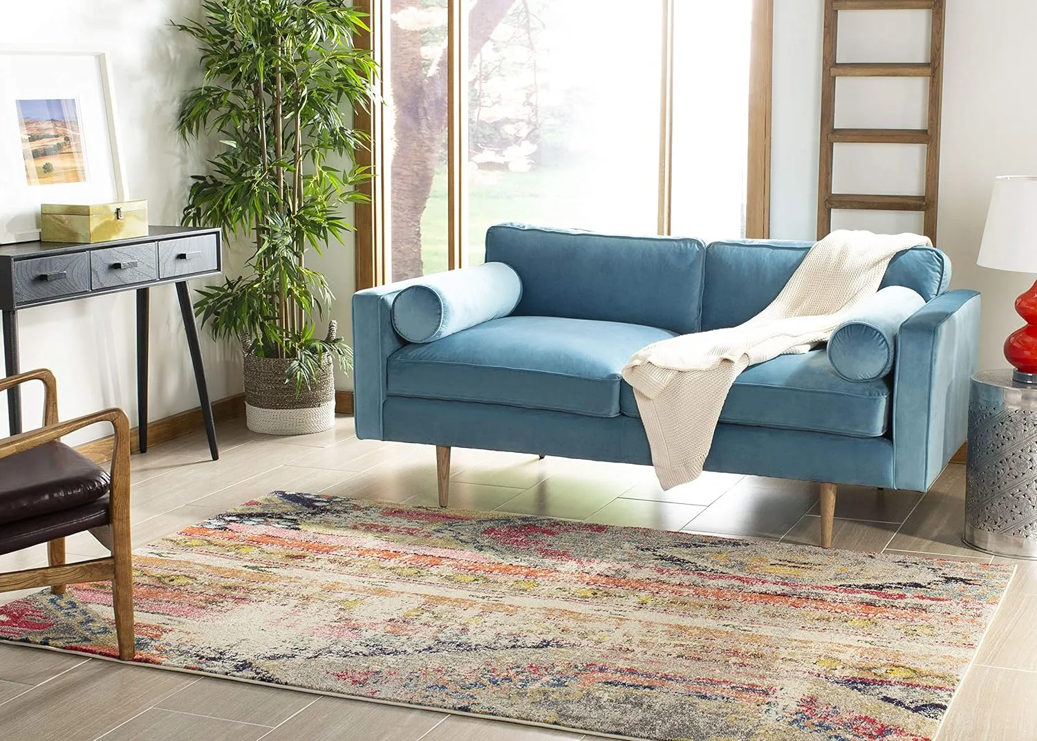 SAFAVIEH Monaco Collection Area Rug - 6'7" x 9'2", Light Grey & Multi, Boho Chic Tribal Distressed Design, Non-Shedding & Easy Care, Ideal for High Traffic Areas in Living Room, Bedroom (MNC222G)