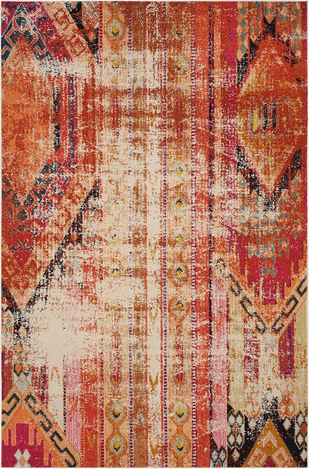 SAFAVIEH Monaco Collection Area Rug - 6'7" x 9'2", Orange & Multi, Boho Chic Tribal Distressed Design, Non-Shedding & Easy Care, Ideal for High Traffic Areas in Living Room, Bedroom (MNC222H)