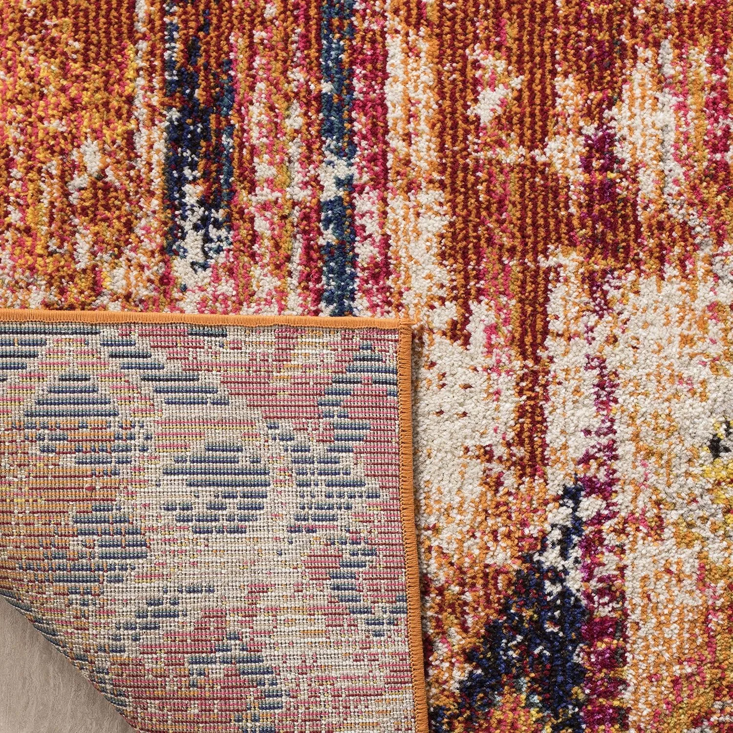SAFAVIEH Monaco Collection Area Rug - 6'7" x 9'2", Orange & Multi, Boho Chic Tribal Distressed Design, Non-Shedding & Easy Care, Ideal for High Traffic Areas in Living Room, Bedroom (MNC222H)