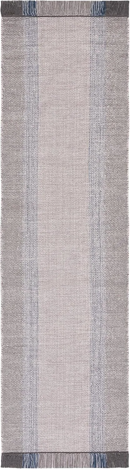 SAFAVIEH Montauk Collection Runner Rug - 2'3" x 7', Blue & Grey, Handmade Flat Weave Boho Farmhouse Cotton Stripe Fringe, Ideal for High Traffic Areas in Living Room, Bedroom (MTK301M)