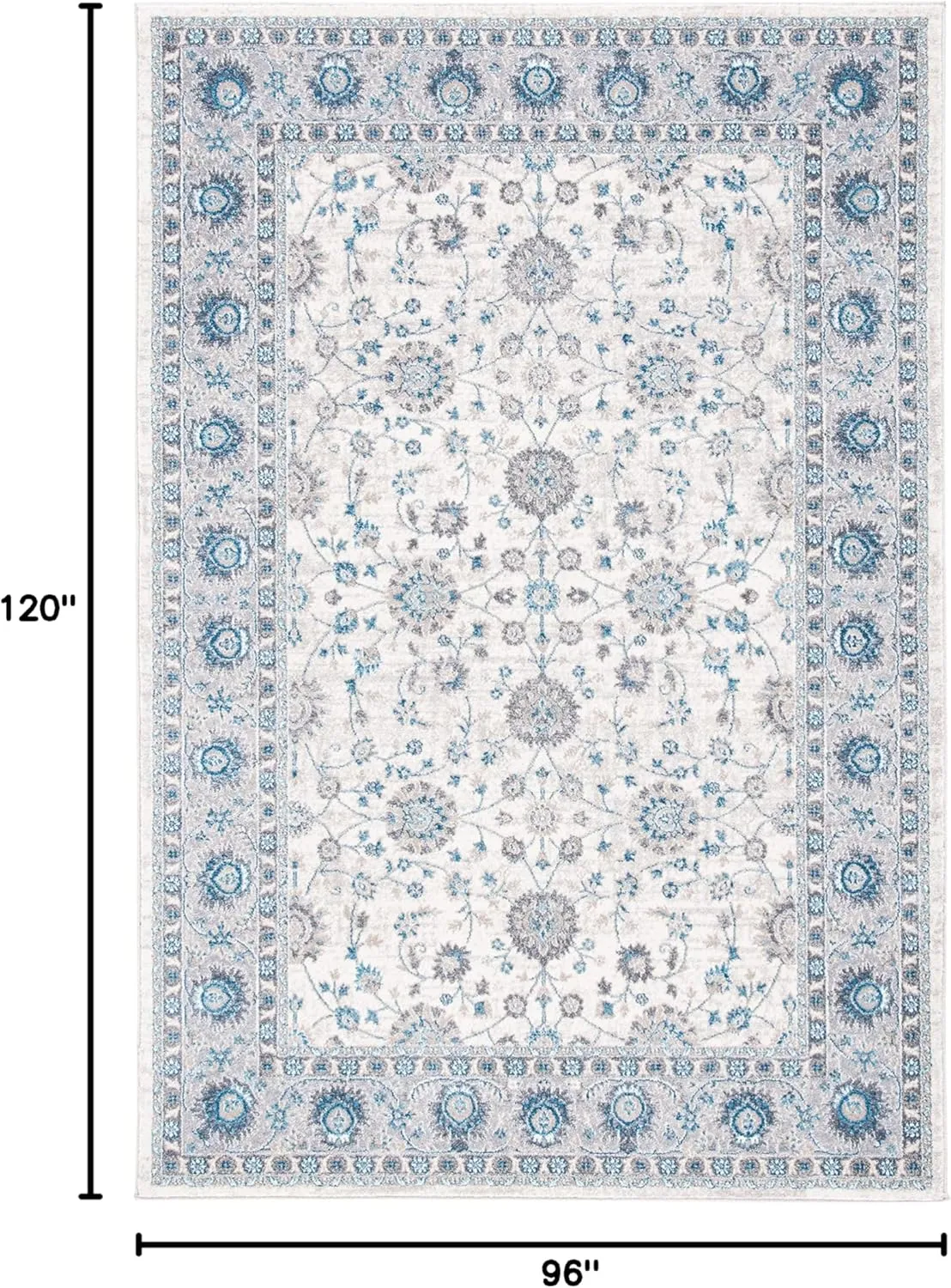 SAFAVIEH Sofia Collection 8' x 10' Ivory/Blue SOF330C Boho Tribal Oriental Distressed Non-Shedding Living Room Dining Bedroom Area Rug