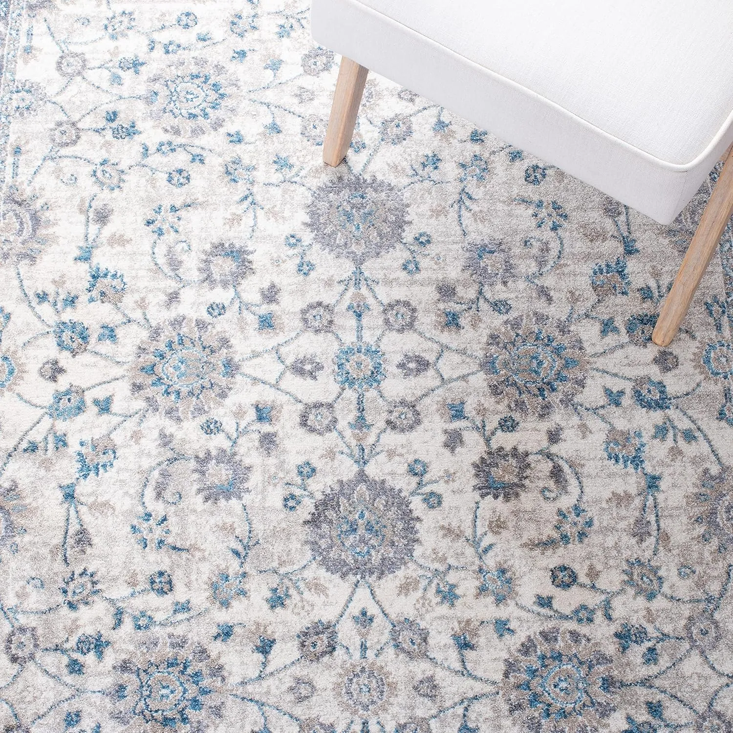 SAFAVIEH Sofia Collection 8' x 10' Ivory/Blue SOF330C Boho Tribal Oriental Distressed Non-Shedding Living Room Dining Bedroom Area Rug