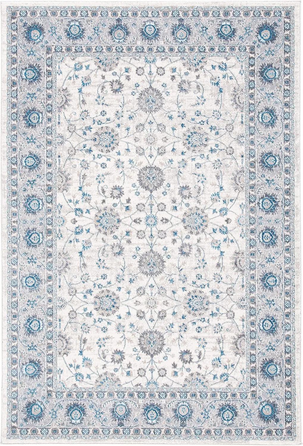 SAFAVIEH Sofia Collection 8' x 10' Ivory/Blue SOF330C Boho Tribal Oriental Distressed Non-Shedding Living Room Dining Bedroom Area Rug