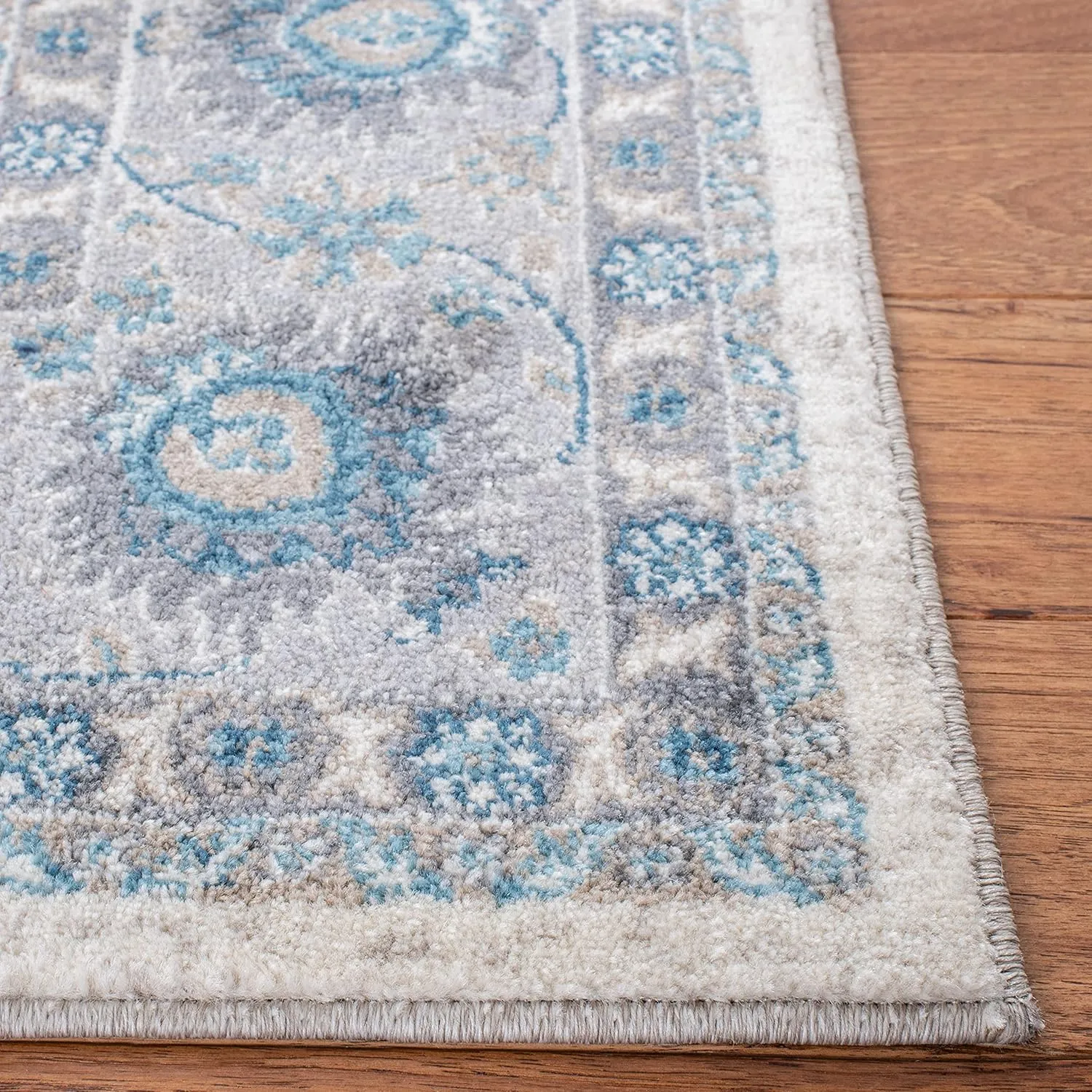 SAFAVIEH Sofia Collection 8' x 10' Ivory/Blue SOF330C Boho Tribal Oriental Distressed Non-Shedding Living Room Dining Bedroom Area Rug