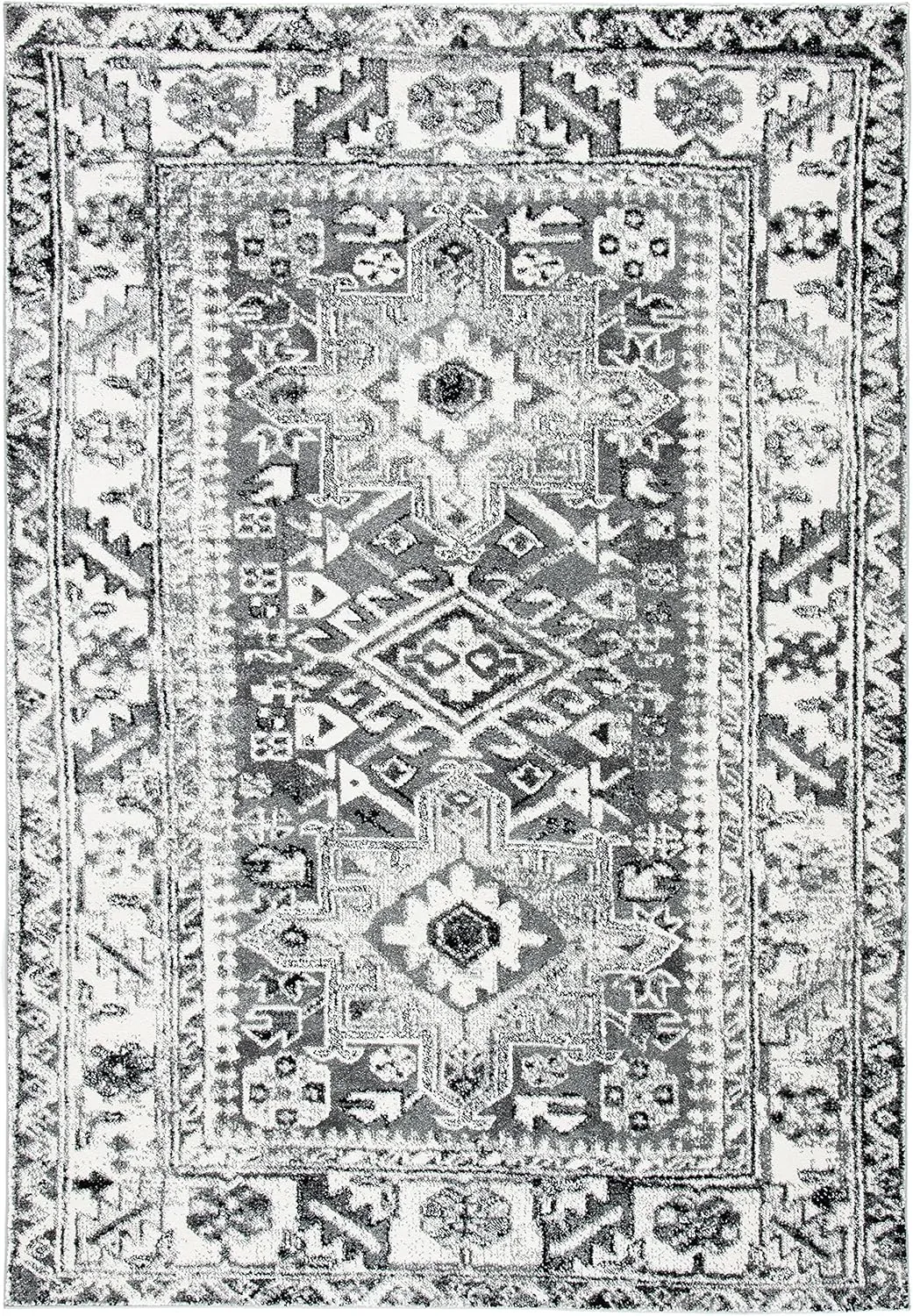 SAFAVIEH Vintage Hamadan Collection Area Rug - 5'3" x 7'6", Grey & Ivory, Medallion Design, Non-Shedding & Easy Care, Ideal for High Traffic Areas in Living Room, Bedroom (VTH211G)