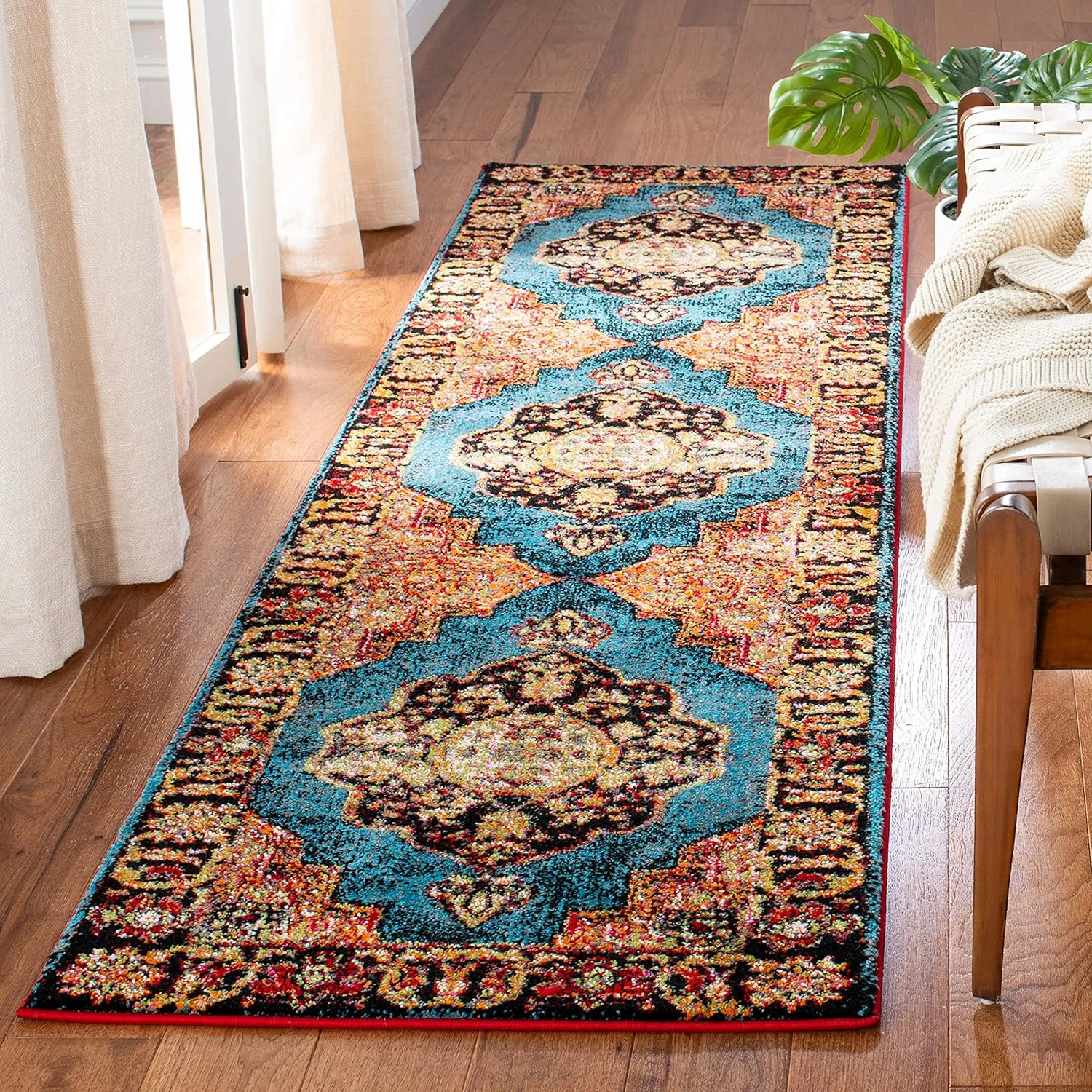 SAFAVIEH Vintage Hamadan Collection Runner Rug - 2'3" x 6', Gold & Light Blue, Traditional Oriental Design, Non-Shedding & Easy Care, Ideal for High Traffic Areas in Living Room, Bedroom (VTH219D)