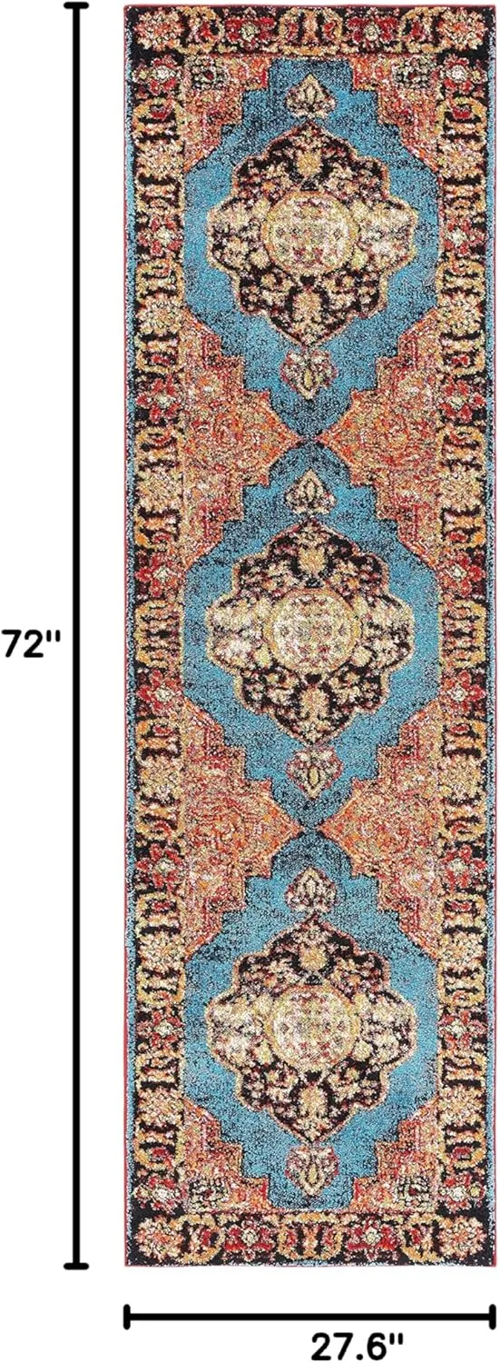 SAFAVIEH Vintage Hamadan Collection Runner Rug - 2'3" x 6', Gold & Light Blue, Traditional Oriental Design, Non-Shedding & Easy Care, Ideal for High Traffic Areas in Living Room, Bedroom (VTH219D)