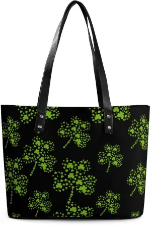 Saint Patrick's Day Clover Women's Tote Shoulder Bag Handbag Top Handle Leather 29 * 34 * 14cm