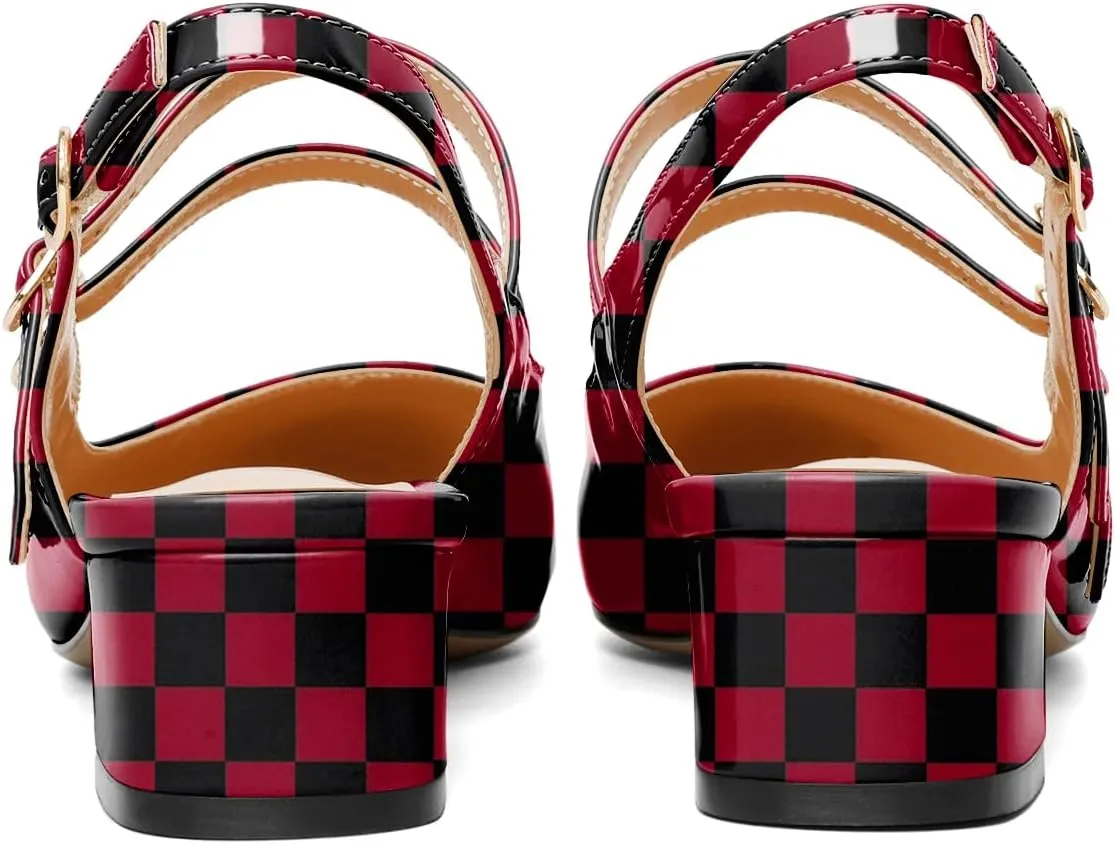 SAMMITOP Mary Janes for Women Chunky Block Low Heel Slingback Pumps Mary Jane Dress Shoes Closed Round Toe Wedding Work Pumps 1.4 Inch
