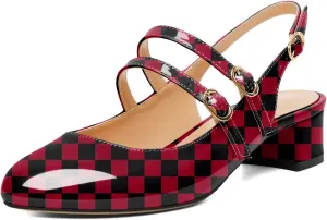 SAMMITOP Mary Janes for Women Chunky Block Low Heel Slingback Pumps Mary Jane Dress Shoes Closed Round Toe Wedding Work Pumps 1.4 Inch